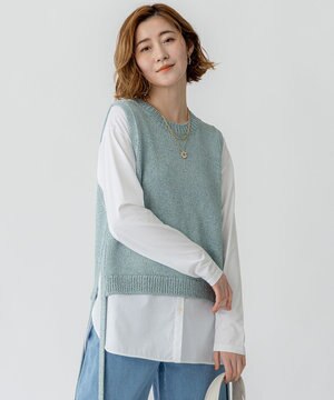  【洗える】ブライトリリーヤーン ニット ベスト