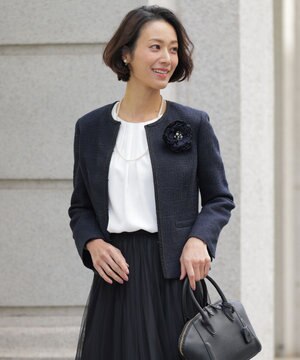 【セットアップ対応】ファンシーツイード ノーカラー ジャケット