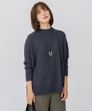  【洗える】セミウーステッドウール モックネック ニット