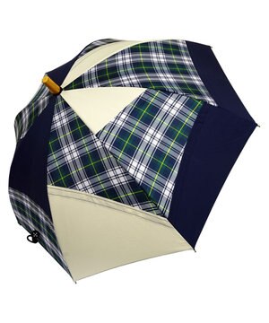  【限定/日本製】プラスリング 晴雨兼用傘（長ショート）NVY-CHK SR201 sunshield