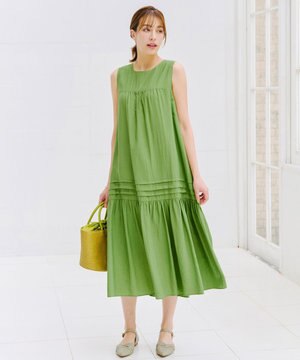  【洗える】ピンタックロングワンピース