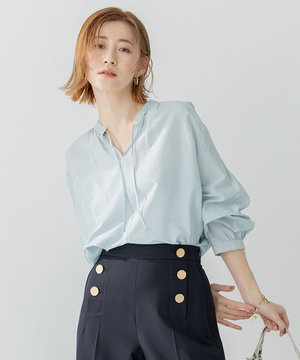 【洗える】コットンシルクローン スキッパー ブラウス