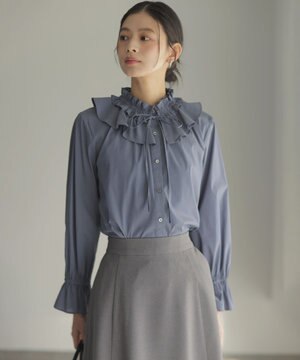  【2WAY】エアリーシャーティングフリル襟 ブラウス