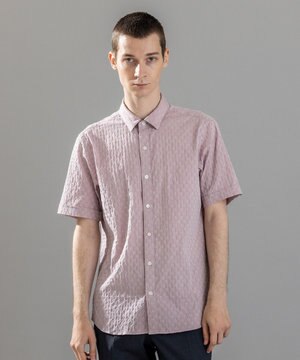  新柄【ストレッチ】ハムサジャガードストレッチ　レギュラーカラー半袖シャツ