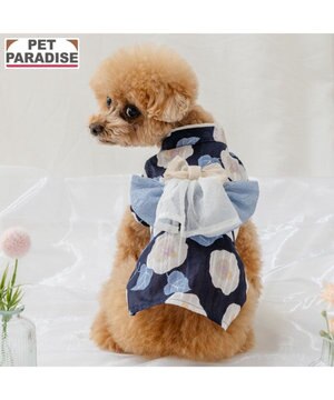  ペットパラダイス 椿柄 浴衣 紺 小型犬