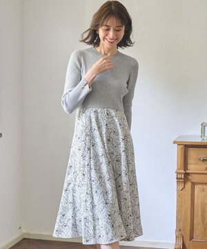  【洗える】フラワープリントドッキング ワンピース