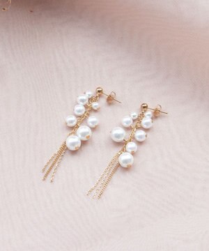  パール＋タッセルチェーンピアス