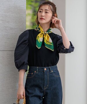  【一部店舗限定】コットンポンチコンビジャージー コクーンスリーブ カットソー