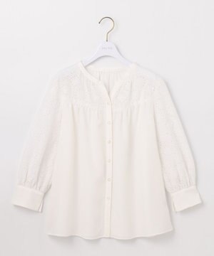  【洗える】エンブロイダリーコンビ ブラウス