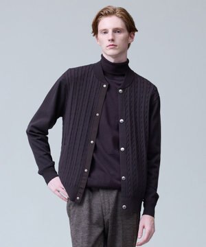  羽織るだけで整う大人の品格【ストレッチ / イージーケア】【FLEX YARN】ケーブルニット ブルゾンライク カーディガン