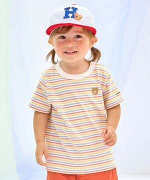  【70-120cm】 みじんボーダー ワンポイント刺繍 半袖Tシャツ