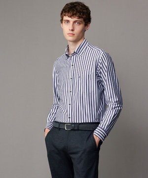  【快適な着心地・イージーケア】コンフォートジャージー ストライプ シャツ