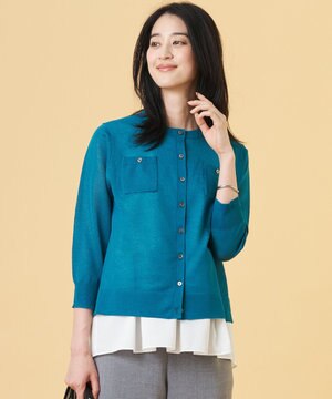  【シーンレスに活躍】SHEER GLOSS KNIT クルーネック カーディガン
