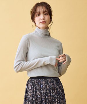 ウール混リブタートルネックカットソー