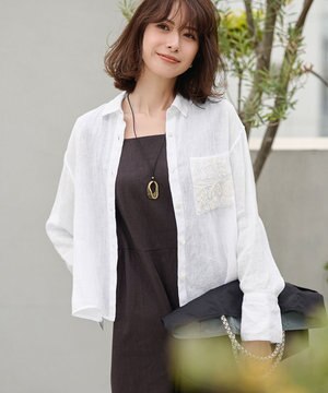  【洗える】LIBECO クロップド シャツ