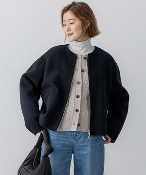  ウールライトリバー ノーカラー ショートコート