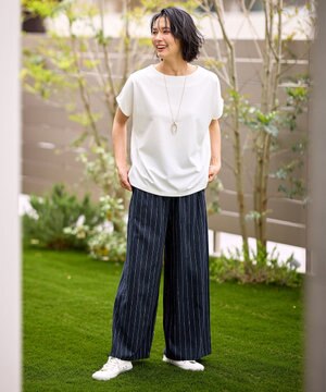  【ウエストゴム】リネンレーヨンワイドパンツ