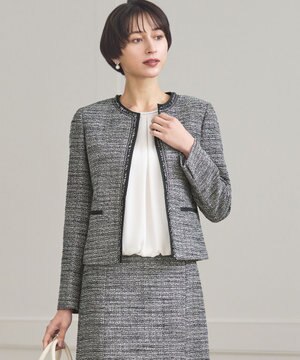  【セットアップ対応】ライトシャインツイード ノーカラージャケット