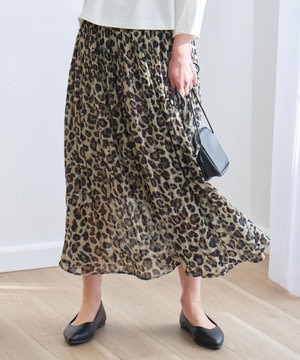 【ウエストゴム】レオパードプリーツスカート