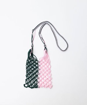  バイカラー マクラメショルダーバッグ