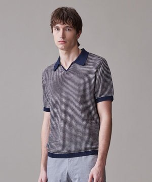 【HTBRID LINEN】スキッパーニット ポロシャツ