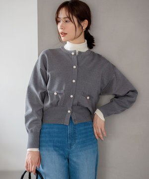  【WEB限定色あり】ELENA パールボタン ニットジャケット