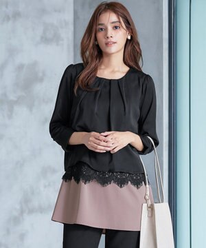  【洗える】レースコンビチュニックブラウス