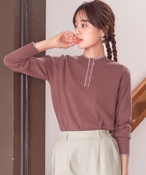  【洗える】配色ボタンニットトップス