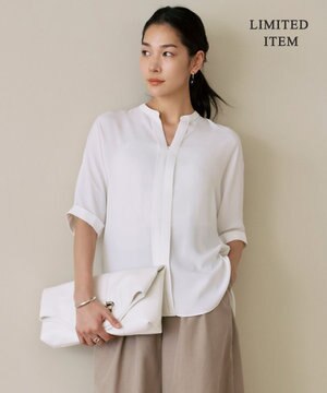 【人気のため新色追加・WEB限定・接触冷感・UVケア・速乾・洗える】BackSatinAmunzen 5分袖キーネックブラウス