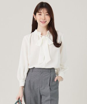  【洗える】フリルボウタイ ブラウス