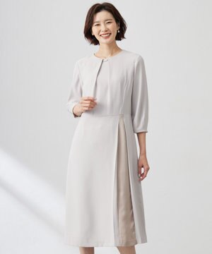 【洗える】ストレッチバックサテンジョーゼット Aライン ワンピース