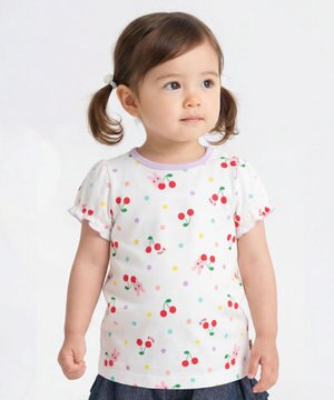  【80-120cm】キャビット×さくらんぼ 総柄 半袖Tシャツ