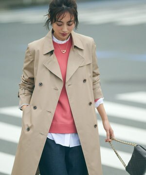  コットンポリエステルギャバジン ロング トレンチコート