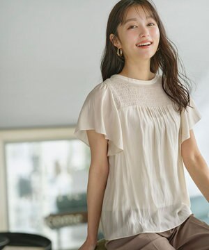  【洗える】シャーリングツヤ ブラウス