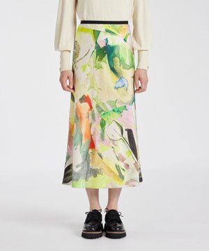  【洗える】Fabric Floral Collageスカート