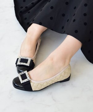  ＜3E＞【Bridget Birkin Walk】キルティングビジューリボンウォーキングパンプス