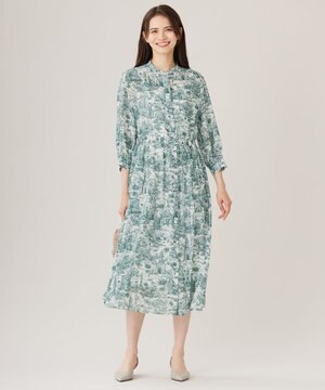  【洗える】ランドスケーププリント ワンピース