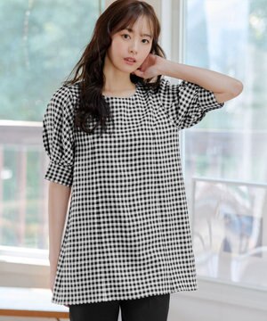  【小倉優子さん着用】【洗える】 パフスリーブチュニックブラウス