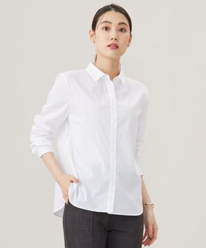  【洗える】BEZ ドビーストライプ シャツカラー ブラウス