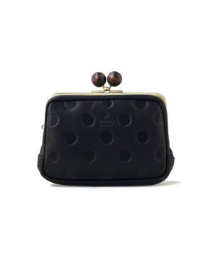  ドット型押し ウッドボールがま口財布 マルチポーチ