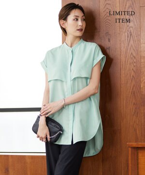 【洗える】ヌーディスローン  バンドカラーブラウス