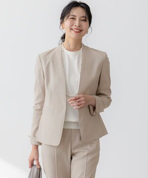  【セットアップ対応/防シワ性/洗える】アイアスマットストレッチ ノーカラー ジャケット