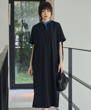  【接触冷感・UVカット・洗える】RENUソフトタイプライター バンドカラーワンピース