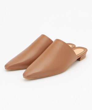 スクエアトゥ レザー フラットシューズ