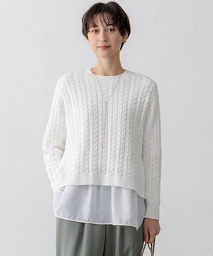  【Oggi3月号掲載/洗える】コットンギマ ケーブル ニット