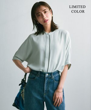 【人気のため新色追加・接触冷感・UVケア・速乾・洗える】BackSatinAmunzen 5分袖バンドカラーブラウス