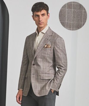  【CANONICO/カノニコ】サキソニーウールコットンブレンド ジャケット_ブラウンチェック