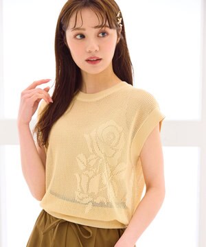  【洗える】透かし編みニットトップス