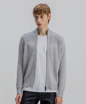  シルクバルキーハニカム　ジップアップニット