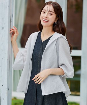  【洗える】シアーパーカーカーディガン